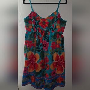 NWOT Tropical Floral Sundress in Turquoise with Red & Orange Blooms